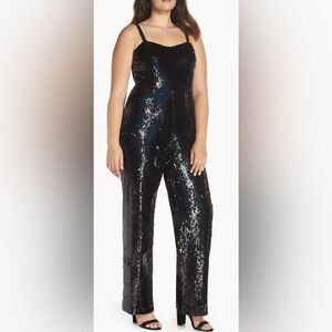 Dress the Population Victoria Sequin Black Jumpsuit, Size XL